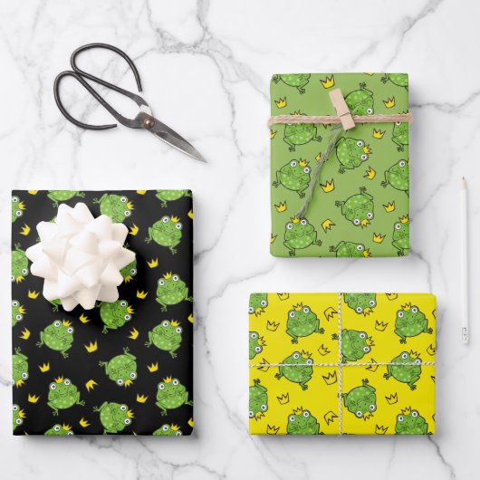 Frosch-Cartoon-Muster Geschenkpapier Set (Vorderseite)