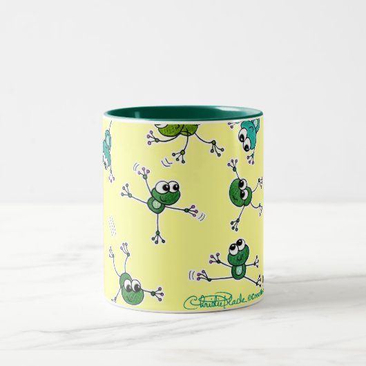 Frosch Collage Zweifarbige Tasse (Mittel)