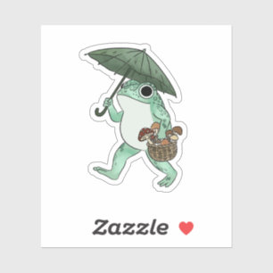 Frosch Cottagecore Pilzsammlung Illustration Aufkleber