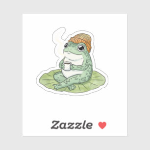 Frosch Cottagecore trinkt Kaffee Illustration Aufkleber