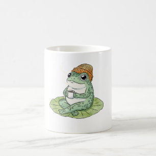 Frosch Cottagecore trinkt Kaffee Illustration Kaffeetasse