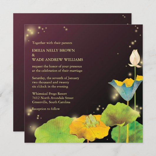 Frosch Couple & Firefly Whimsical Wedding Einladung (Vorne/Hinten)