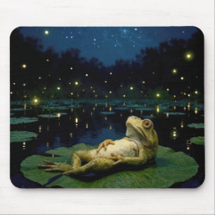 Frosch, der auf Sterne und Glühwürmchen starrt Mousepad