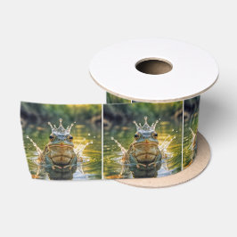 Frosch, der eine Wasserschlackenkrone trägt Satinband