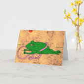 Frosch, der über seiner Zunge-Gruß-Karte auslöst Karte (Gelbe Blume)