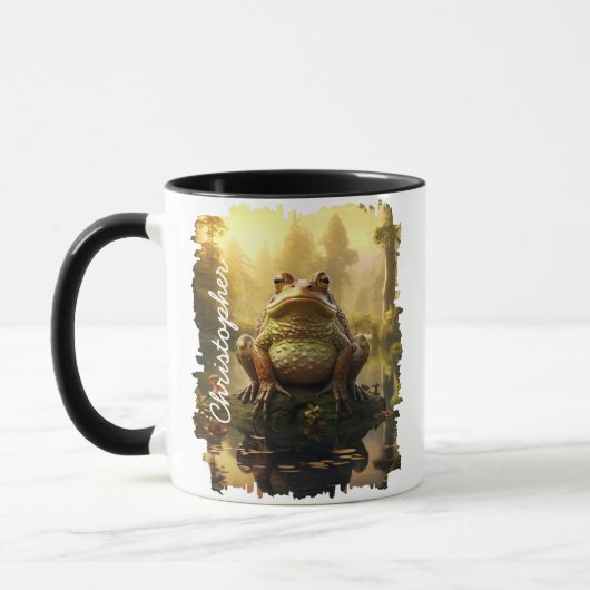 Frosch durch Morning Pond Reflection Tasse (Links)