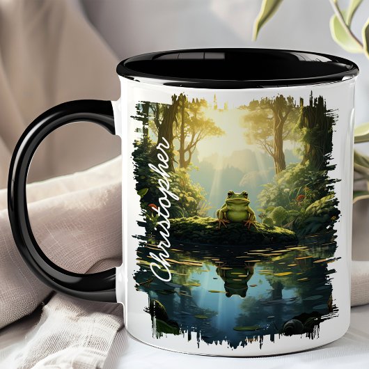 Frosch durch Waldstreams Reflektion Tasse