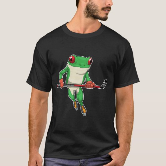 Frosch Eishockey Eishockey Eishockeystick T-Shirt (Vorderseite)