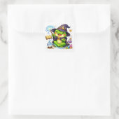 Frosch-Fantasy-Illustration mit Zauberer Quadratischer Aufkleber (Tasche)