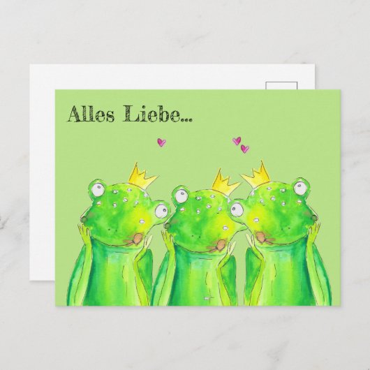 Frosch, Froschkönig Glückwünsche Karte Herz (Vorne/Hinten)