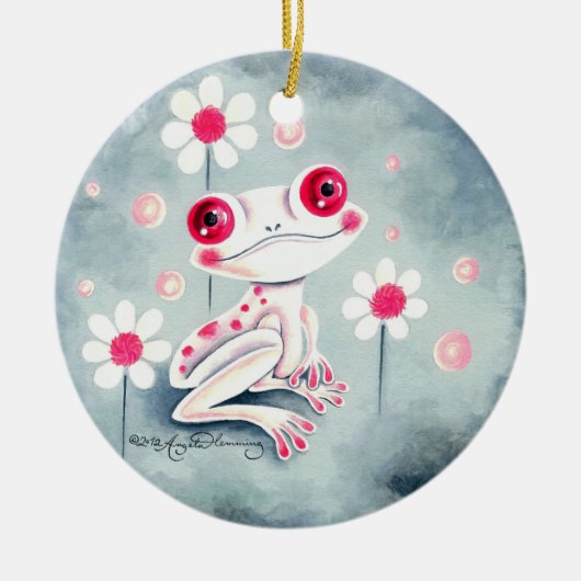 Frosch-Girly rosa niedliches Keramikornament (Vorne)