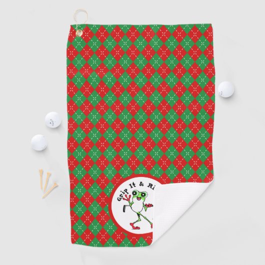 Frosch Golfing Grip It and Ribbit Red Green Raute Golfhandtuch (Insitu)