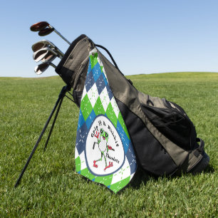 Frosch Golfing Grip It und Ribbit Blue Green Raute Golfhandtuch