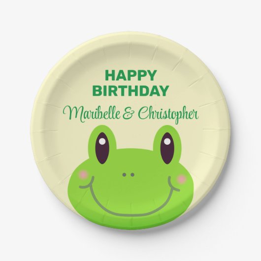 Frosch Happy Birthday Twins Cream Yellow Pappteller (Vorderseite)