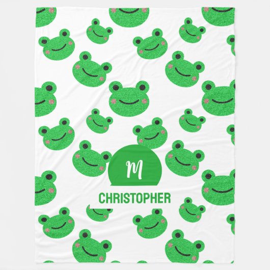 Frosch Happy Face Pattern Green Monogram School Fleecedecke (Vorderseite)
