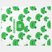 Frosch Happy Face Pattern Green Monogram School Fleecedecke (Vorderseite (Horizontal))