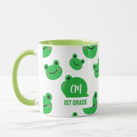 Frosch Happy Face Pattern Green Monogram School Tasse (Links)