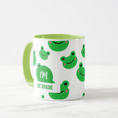 Frosch Happy Face Pattern Green Monogram School Tasse (Vorderseite Links)