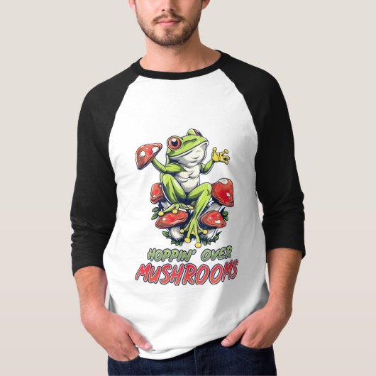 Frosch Hoppin über Pilze T-Shirt (Vorderseite)