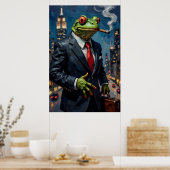 Frosch im Anzug mit Zigarbild Poster (Küche)