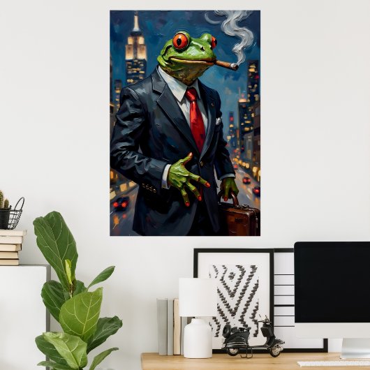 Frosch im Anzug mit Zigarbild Poster (Heimbüro)