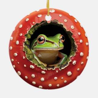 Frosch im Fliegenpilz – Süße Waldpilzkunst Keramik Ornament