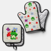 Frosch im Frühling Ofenhandschuh & Topflappen-Set (Vorderseite/Rückseite)