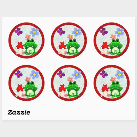 Frosch im Frühling Runder Aufkleber (Blatt)