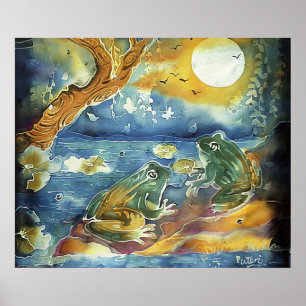 Frosch im Mondlicht-Gemälde Poster