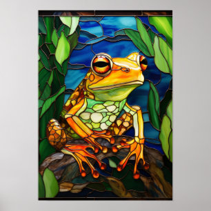 Frosch im Regenwald-Buntglas-Kunstwerk Poster