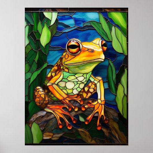 Frosch im Regenwald-Buntglas-Kunstwerk Poster (Vorne)