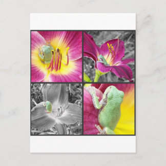Frosch in Blume Collage Postkarte