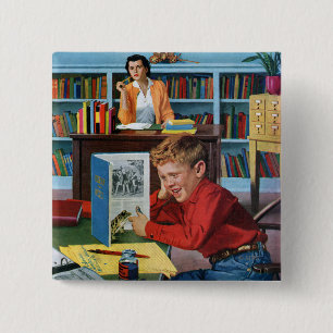 Frosch in der Bibliothek Button