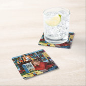 Frosch in der Bibliothek Rechteckiger Pappuntersetzer (Vor Ort)