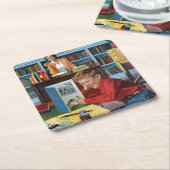 Frosch in der Bibliothek Rechteckiger Pappuntersetzer (angewinkelt)