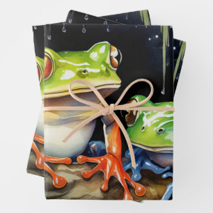 Frosch in der Wasserfarben-Teichszene Geschenkpapier Set