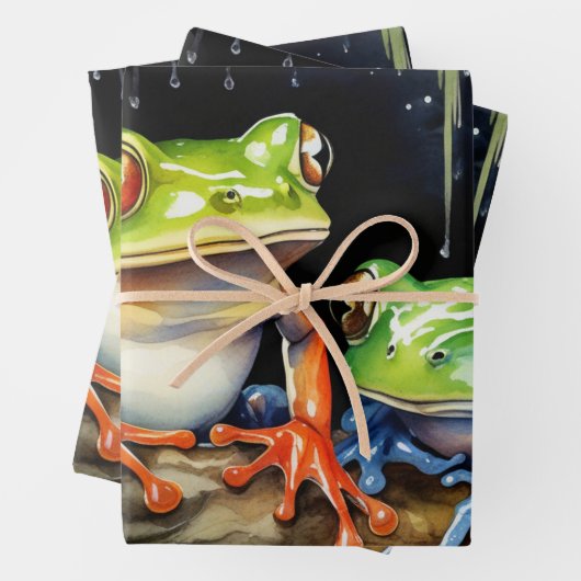 Frosch in der Wasserfarben-Teichszene Geschenkpapier Set (Beispiel)