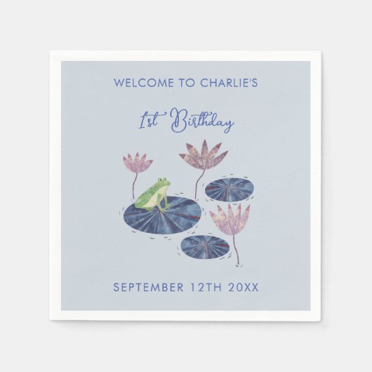 Frosch in einem Lily Pond Niedlich erste Geburtsta Serviette (Vorderseite)
