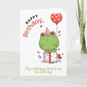 Frosch in einer Schachtel mit einer Partyhut auf G Karte