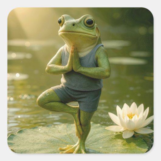 Frosch in einer Yogabaum-Pose Quadratischer Aufkleber (Vorderseite)