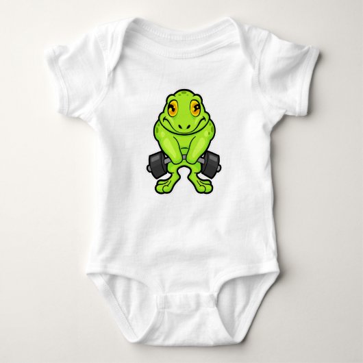 Frosch in Fitness mit Barbell Baby Strampler (Vorderseite)