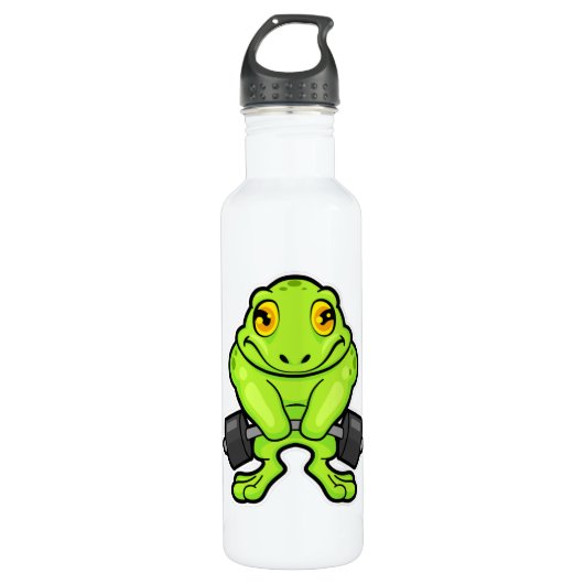 Frosch in Fitness mit Barbell Edelstahlflasche (Vorderseite)