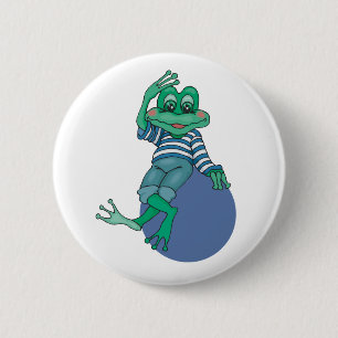 Frosch in Jeans, Geburtstag, Polka Dots Button