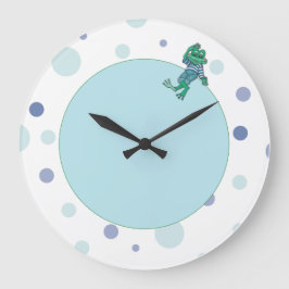 Frosch in Jeans, Geburtstag, Polka Dots Große Wanduhr
