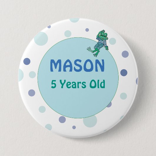 Frosch in Jeans, Geburtstag, Polka Dots, Individue Button (Vorderseite)