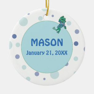 Frosch in Jeans, Geburtstag, Polka Dots, Individue Keramik Ornament