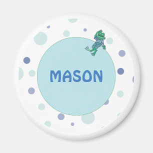 Frosch in Jeans, Geburtstag, Polka Dots, Individue Magnet