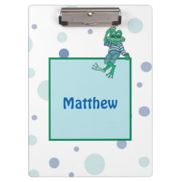 Frosch in Jeans, Geburtstag, Polka Dots Klemmbrett