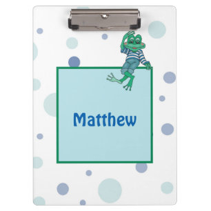 Frosch in Jeans, Geburtstag, Polka Dots Klemmbrett