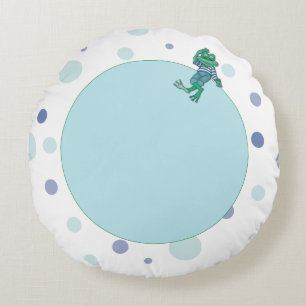 Frosch in Jeans, Geburtstag, Polka Dots Rundes Kissen